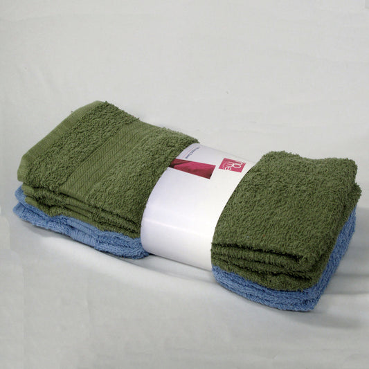 Budget Pack of 4 Expressions Home Budget Cotton Hand Towels 42 x 67 cm Olive + Blue