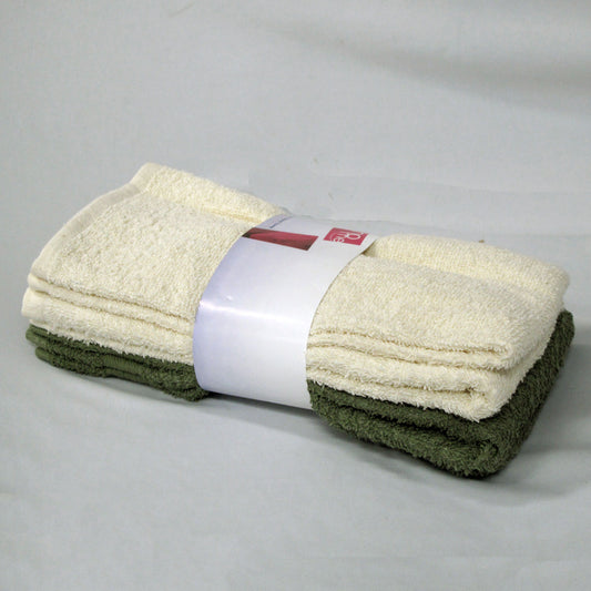 Budget Pack of 4 Expressions Home Budget Cotton Hand Towels 42 x 67 cm Olive + Cream