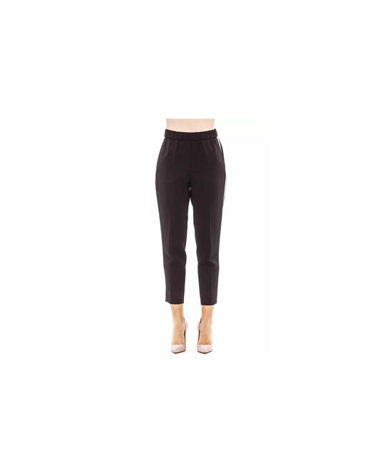 Soft Trousers with Elastic Waistband and Contrast Side Band 42 IT Women